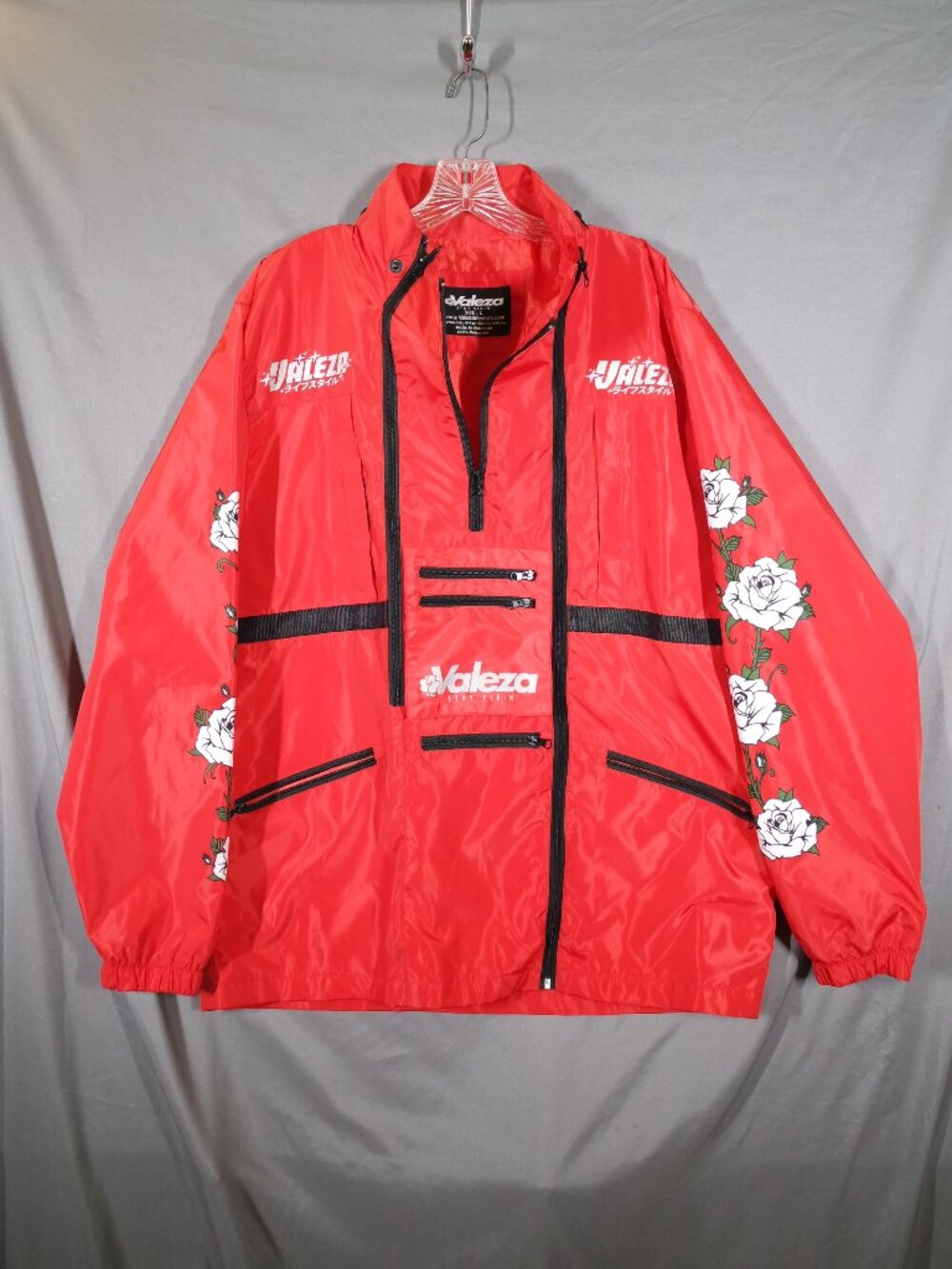 Valeza Anime Aesthetic Windbreaker Jacket Men’s Large Neon Pink Roses Full Zip